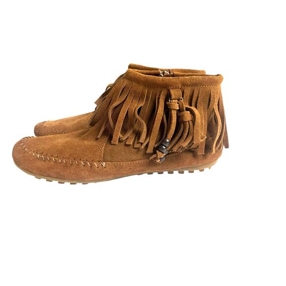 Minnetonka Women’s Suede Fringe Moccasin Boots Brown Size 7/7.5 - Picture 5 of 10